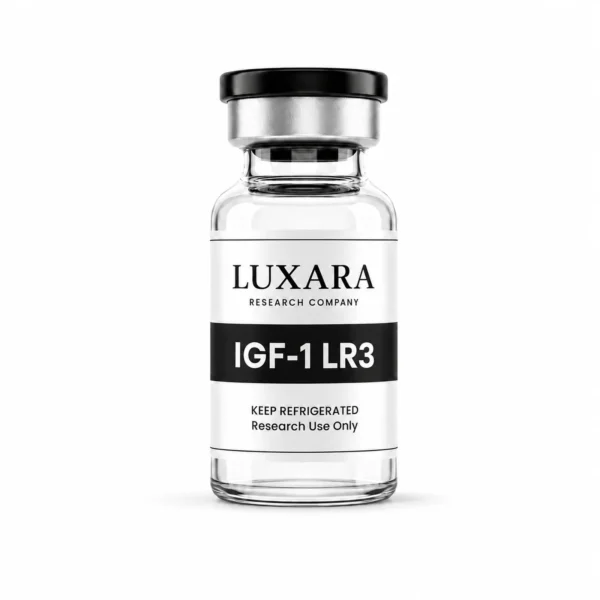 Luxara Labs IGF-1 LR3 1mg research peptide vial on a white background