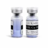 Two Luxara Labs AHK-Cu 100mg research peptide vials with blue powder on a white background