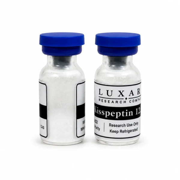 Two Luxara Labs Kisspeptin 12.5mg research peptide vials on a white background