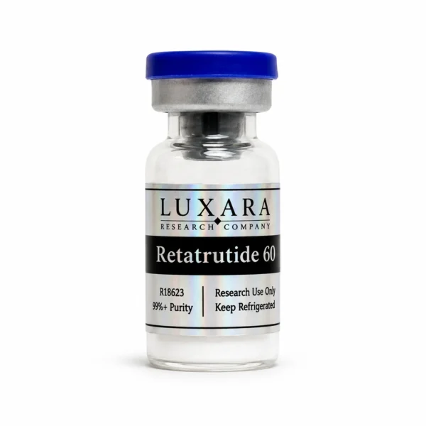 Luxara Labs Retatrutide 60mg research peptide vial on a white background