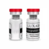 Two Luxara Labs Tirzepatide research peptide vials with red caps on a white background